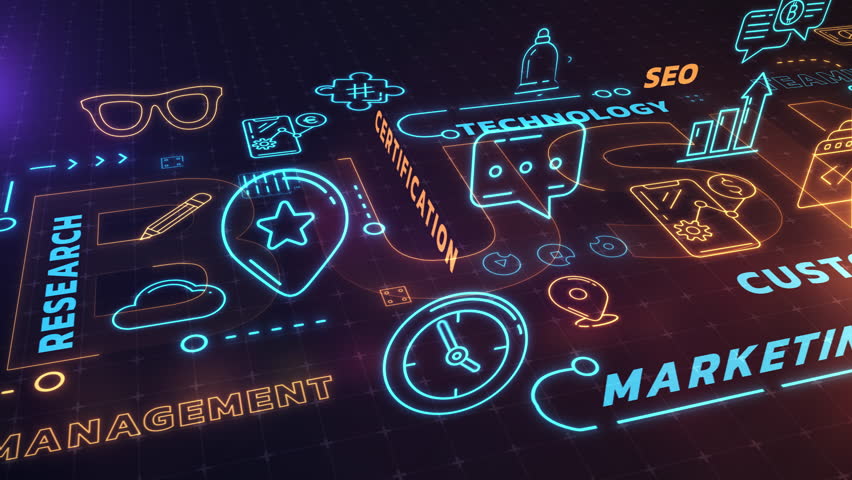 Business structure in infographic diagram in virtual space.