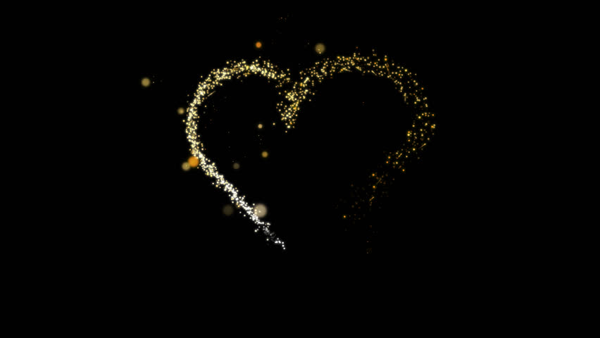 Festive effect with gold silver sequins. Alpha channel. Draws a heart shape The lights are shining and flying away.