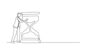 Self drawing animation of single line draw confident young businessman hugging on huge hourglass. Time management or successfully task organizing concept. Continuous line draw. Full length animated - Powered by Shutterstock - Get 15% off with code: PIKWIZARD15
