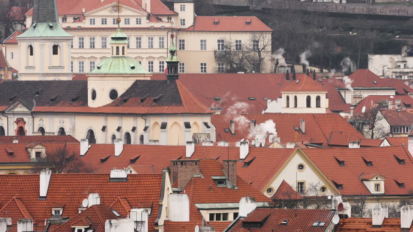 Panorama Of Prague. View From Above To Tiled Roofs Of Old Town, 