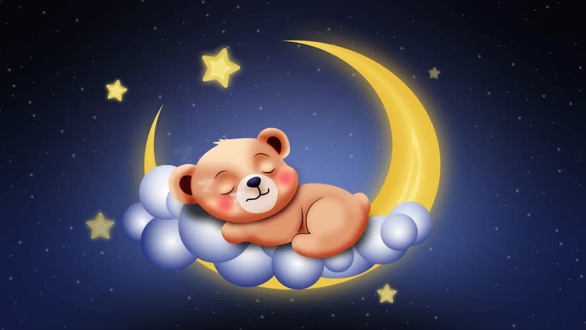 Cute little bear cartoon sleeping on the moon. Looped animation cartoon background for lullabies. 3D Animation. Royalty-Free Stock Footage #3488240389