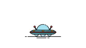UFO flying icon animation video for astronomy concept , isolated aliens plane 2d looped animated footage motion graphic design
