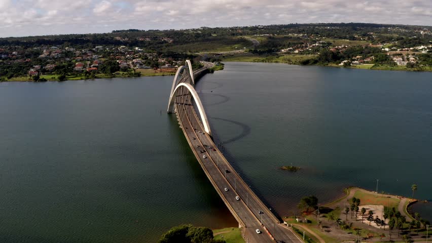 Aerial View of Juscelino Kubitschek Bridge in Brasilia, Brazil
