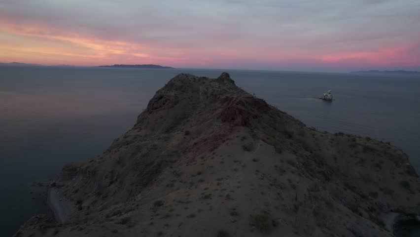 Mountain And Seascape At Sunset In Agua Verde, Baja Peninsula In Baja California, Mexico - Aerial Drone Shot