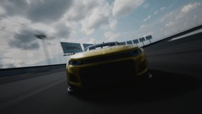 TRACKING shot of cars racing on an oval circuit motor speedway racetrack - Powered by Shutterstock - Get 15% off with code: PIKWIZARD15