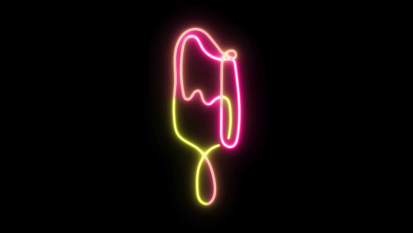 Neon sign board Ice cream continuous line art drawing style. Animation design element. alpha channel transparency