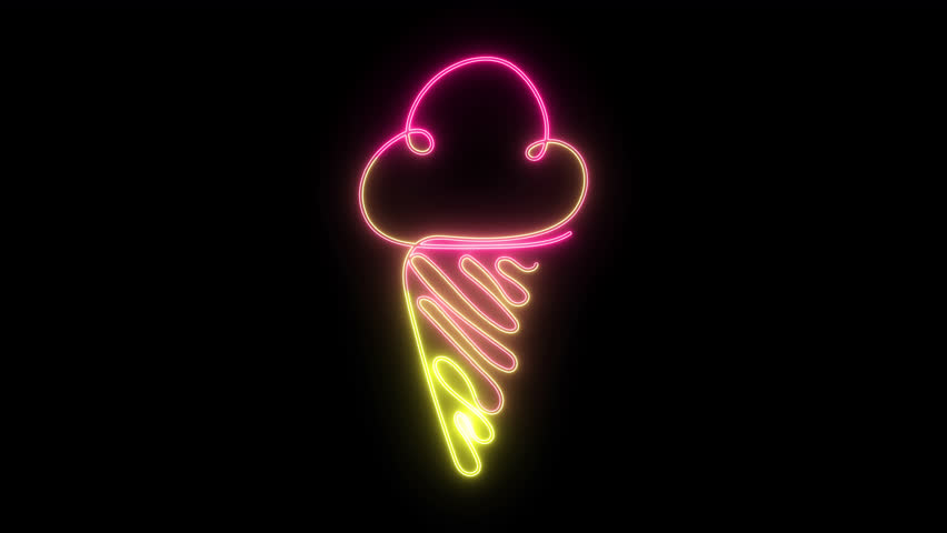 Neon sign board Ice cream continuous line art drawing style. Animation design element. alpha channel transparency