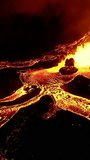 Explosive volcanic eruption in Fagradalsfjall, Iceland vertical video.