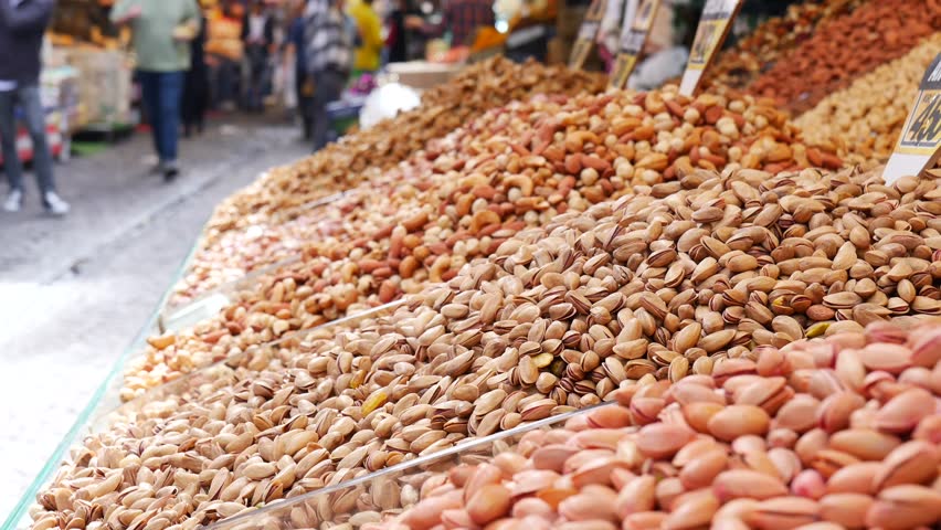 selling variety of nuts at istanbul bazar 