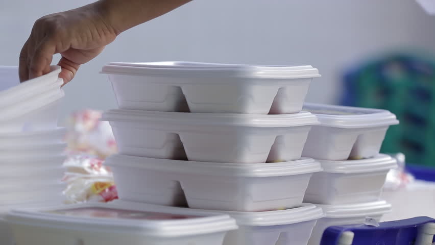 pile of styrofoam lunch boxes