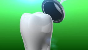 4 camera angles of a tooth with dental tool 3d animation with green screen background 4k video