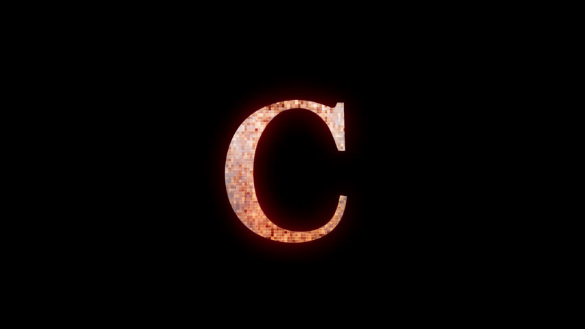 Pixel and neon letter C with alpha channel, alphabet with alpha channel