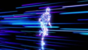 Digital Human Running Fast Seamless. Man Moving Through Light Trails with Reflections Looped 3d Animation Digital World. Flying Strokes Big Data Information Technology Concept 4k.  - Powered by Shutterstock - Get 15% off with code: PIKWIZARD15