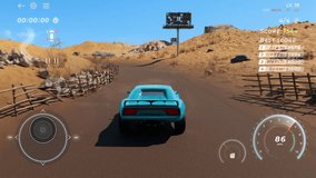 Digital Gaming Hobby. Driving Car To Win Race In Digital Simulator. Fun Hobby. Digital Hobby Concept. Vehicle Reaches Finish Line To Achieve Victory In Race. Desert Racing Course. Entertainment