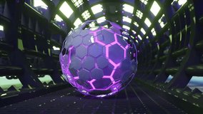 Purple glowing hexagon sphere in futuristic 3D tunnel - Powered by Shutterstock - Get 15% off with code: PIKWIZARD15