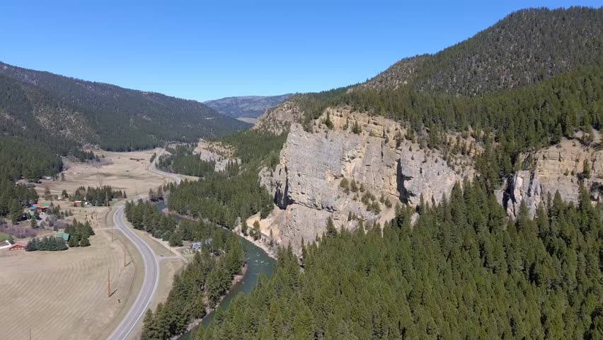 Limestone cliffs on the Gallatin river in Montana