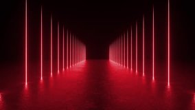 A tunnel of red lights illuminating a dark room with futuristic neon glow shapes, reflecting on the concrete floor. - Powered by Shutterstock - Get 15% off with code: PIKWIZARD15