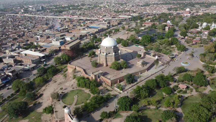Ariel View of Tomb of Hazrat Shah Rukn-e-Alam in Multan The City Of Saints. The Tomb of Shah Rukn-e-Alam located in Multan, Punjab, Pakistan. is the mausoleum of the 14th century Punjabi Sufi saint.