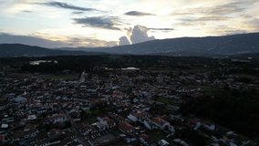 Aerial views of the city of Villa de Leyva in Colombia. Plaza Mayor