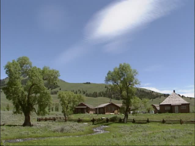 Meltwater creek streaming in pasture at Lamar Buffalo Ranch in Yellowstone National Park.