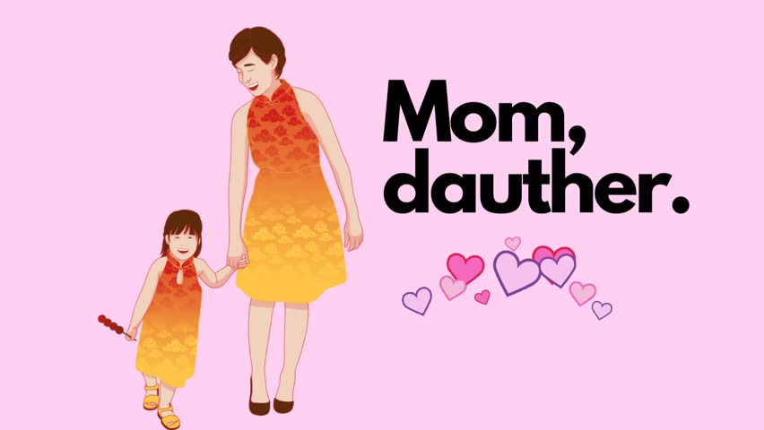 animation. mother and daughter. wish card. mothers