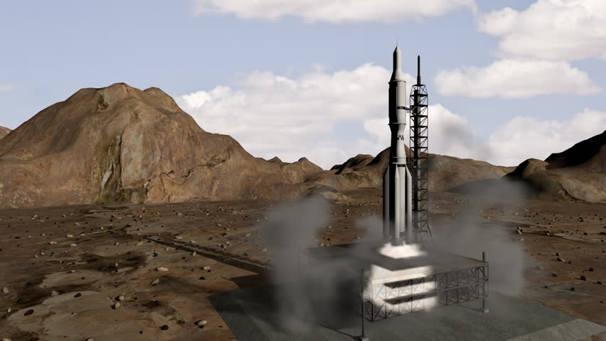 Animation of a rocket launch to space.