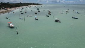 Aerial view of tourist boats on São Miguel dos Milagres beach, Alagoas