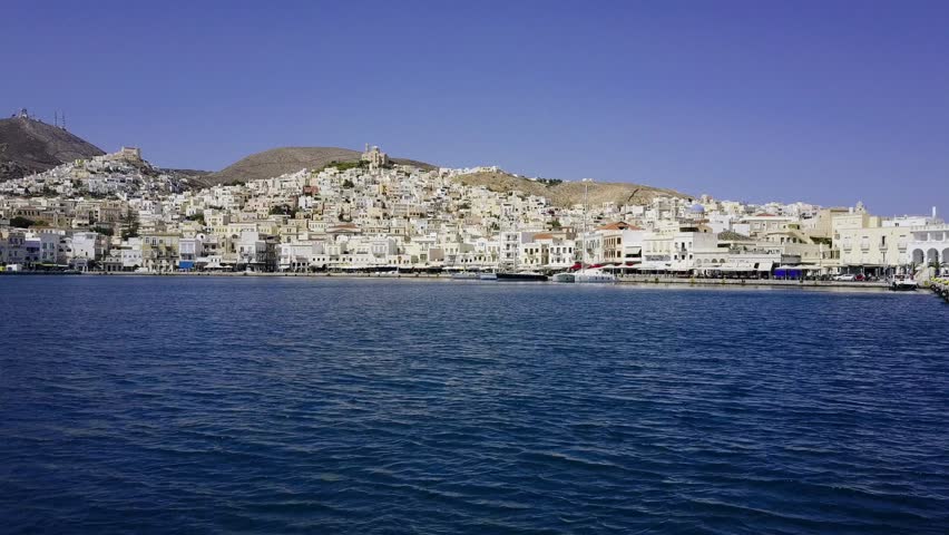 Aerial footage of Ermoupolis in Syros island