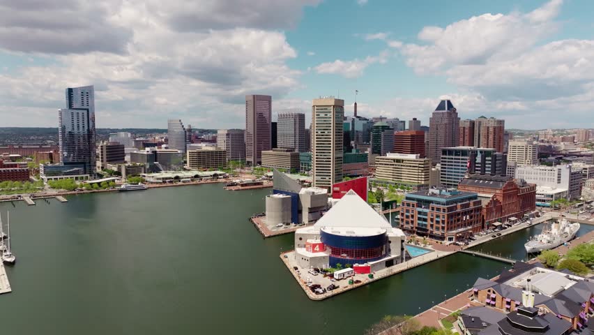Classic view of the City of Baltimore, Maryland, USA, on a bright and sunny day in the inner harbor in 2024.