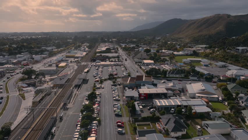 Aerial: Downtown Paraparaumu, wellington, New Zealand.