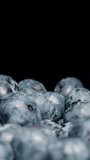 Vertical video. A hand picks up a handful of blueberries, juicy and nutritious products. Close-up.
