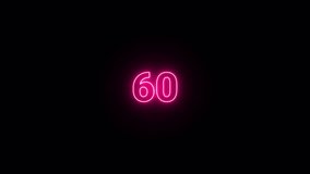One minute neon clock countdown timer from sixty to zero seconds, Neon countdown timer from 60 to 0 seconds, Countdown video - Powered by Shutterstock - Get 15% off with code: PIKWIZARD15