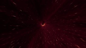 Wormhole through time and space. Hyper jump in space in hyperspace among stars, galaxies and nebulae in red colors. Black hole or Road to hell. Elements of this video furnished by NASA.