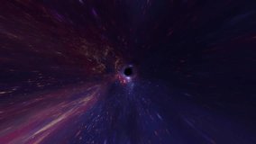 Wormhole through time and space. Space curvature. Hyperjump in space in hyperspace among colorful stars, galaxies and nebulae. Flying through space tunnel. Elements of this video furnished by NASA.