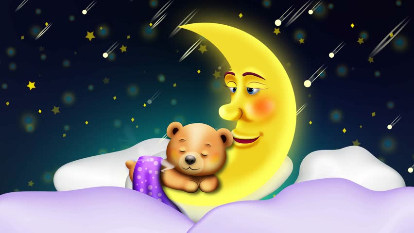 Cute little bear cartoon sleeping on the moon. Looped animation cartoon background for lullabies. 3D Animation. Royalty-Free Stock Footage #3489136315