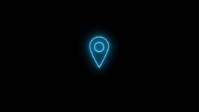 Neon location icon and located map pin marker animation on black background.	 - Powered by Shutterstock - Get 15% off with code: PIKWIZARD15