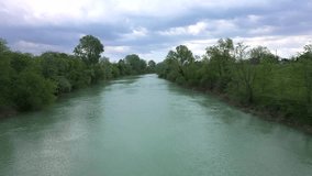 Aerial footage of Brenta River in Cadoneghe city, Padova