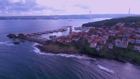 Bosphorus view of Rumeli Lighthouse drone video Sarıyer Istanbul