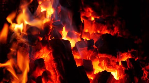 Powerful fire from large burning logs. 