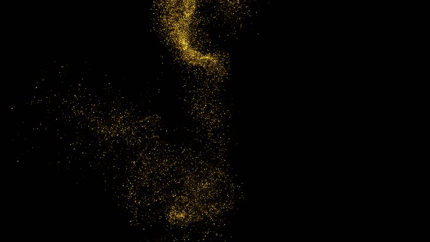 Gold dust particles fly in slow motion in the air lingering slowly. Dust Particles Background Bokeh Lights Background on Black Background 4k Footage Snow Particles Background.