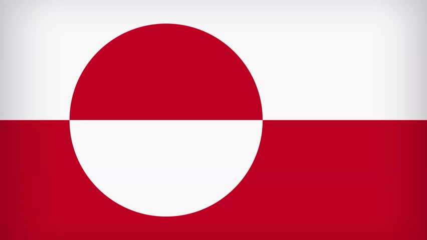 Detail of the national flag of Greenland waving in the wind. Democracy and politics. Patriotism. Selective focus. Smooth loop in slow motion with the inscription 4k