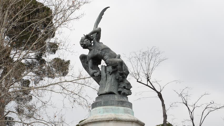 Madrid, capital city of Spain. Old monument in Retiro Park - the Fallen Angel.