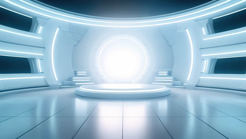 podium Futuristic showcase with platform for product displaying. Empty modern stage display	
