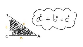 pythagorean theorem with right triangle, Pythagoras theorem triangle, Math formula, Handwritten, the square of the hypotenuse side is equal to the sum of squares of the other two sides - Powered by Shutterstock - Get 15% off with code: PIKWIZARD15