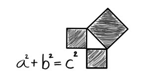 pythagorean theorem with right triangle, Pythagoras theorem triangle, Math formula, Handwritten, the square of the hypotenuse side is equal to the sum of squares of the other two sides - Powered by Shutterstock - Get 15% off with code: PIKWIZARD15