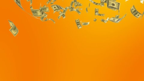Financial Orange Background with Falling Dollars