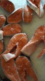 salmon steaks in the store vertical video