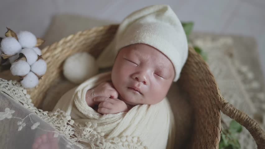 Slow-motion video of a newborn smile that a Taiwanese baby laughs on the 18th day after birth