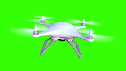 Quadcopter on a green background, seamless looping 3d animation, 4K