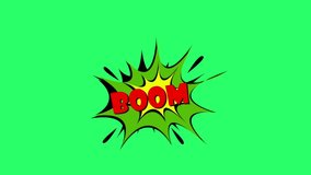 Animation emotional text BOOM on green background. - Powered by Shutterstock - Get 15% off with code: PIKWIZARD15